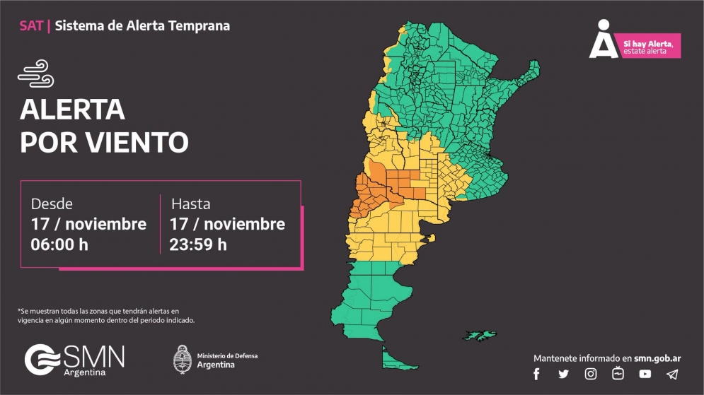 Diecinueve provincias del país bajo alerta de nivel rojo, naranja y amarillo por vientos y tormentas